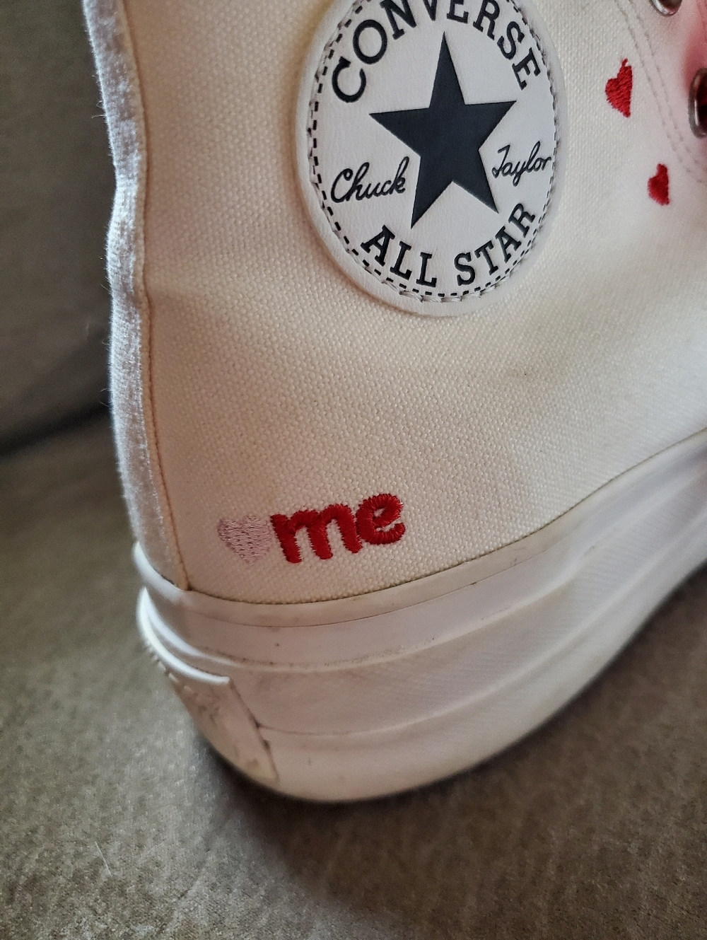 Converse Chuck Taylor All Star Lift Platform High 'Embroidered Hearts - White 9 - Picture 6 of 12